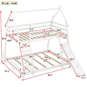 White Twin Over Queen House Bunk <b>Bed</b> with Climbing <b>Nets</b> and Ramp Kids' Furniture - Product Image 6