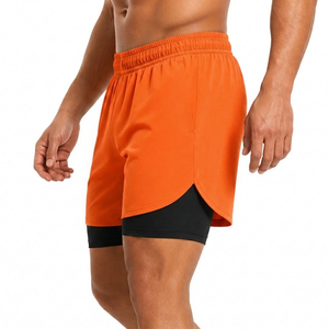 Nouveaux shorts de sport pour hommes, tricotés, unis, taille mi-haute, double couche, séchage rapide, respirants, pour la course et l'entraînement - Product Image 2
