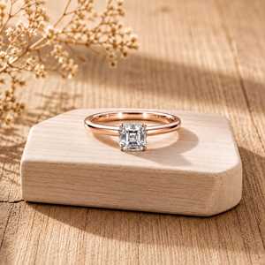 แหวนเพชรหมั้นทรง Asscher 1 กะรัต และทรงกลม 0.06 กะรัต ทองคำแท้ 10K 14K 18K สีทอง ความใส E Clarity VVS เครื่องประดับชั้นดี - Product Image 3