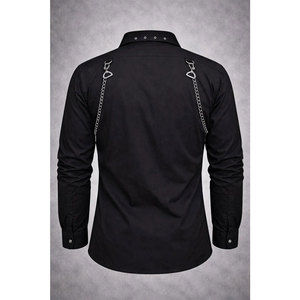 Top Selling Men's Black Gothic <b>Shirt</b> <b>Studded</b> Chains, Zipper Detail, Full-Sleeve Button-Down Custom Wholesale 2026 - Product Image 2