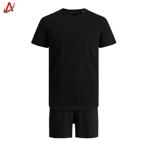 Camiseta negra de manga corta de alta calidad para hombre y pantalones cortos con cordón a juego, hechos de jersey 100% algodón transpirable, moda de verano. - Product Image 3