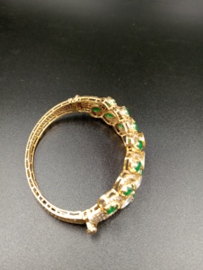 Classic Gold Plated <b>Silver</b> <b>Cuff</b> <b>Bracelet</b> with Doublet Polki Stones for Bridal Handmade Women - Product Image 6
