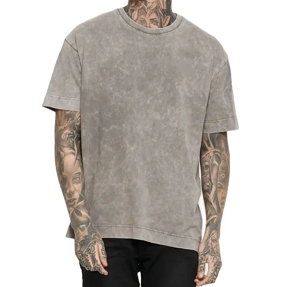 Schlussverkauf 2024 T-Shirt Herren Acid-Wash-T-Shirt 250 Gsm Baumwollband Großhandel Vintage Wasch-T-Shirts für Herren Großhandelspreis