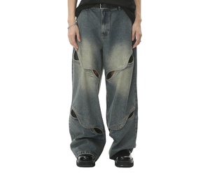 Casual Loose Fit <b>Flare</b> <b>Jeans</b> <b>Men</b> Wholesale Custom Logo 100% Cotton Streetwear Solid Summer Lightweight Breathable Washed Denim - Product Image 1