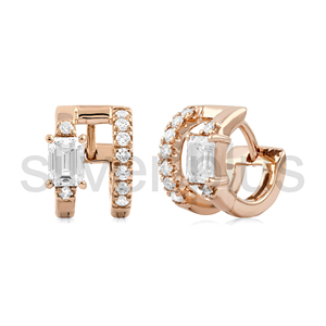 14k Solid Gold Octagon Cut Lab Grown Diamond Geometric Double Hoop <b>Huggie</b> Earrings Minimalist Elegant Wedding Fine Jewelry - Product Image 4