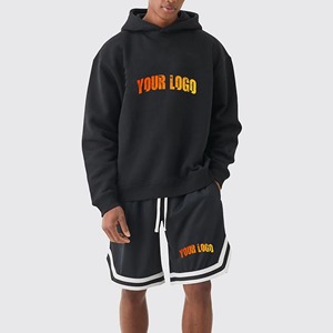 <b>Men's</b> Winter Solid Knitted <b>Hoodie</b> <b>and</b> <b>Shorts</b> <b>Set</b> 100% Cotton Hooded Sweatshirt Casual Jogger Front Logo - Product Image 6