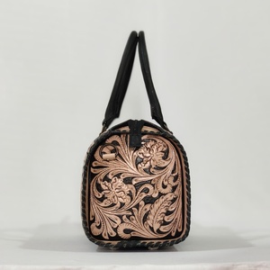 Hot Sale Hand Tooled Leather Black Floral <b>Large</b> Shoulder Bag & Hand Tooled Embossed Leather <b>Envelope</b> Bag Combo Sets For Women - Product Image 2