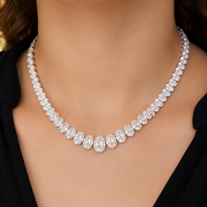Oval Shape Diamond Tennis <b>Necklace</b> Moissanite Chain <b>Necklace</b> 10K White Gold Plated Bridal Party Jewelry for Women - Product Image 4