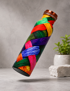 Botella de Agua de Cobre Puro con Diseño Trenzado Colorido y Aspecto Artesanal a Prueba de Fugas, Botella de Cobre para Beber con Impresión Personalizada - Product Image 4