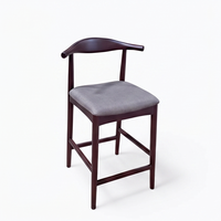 Tabouret de bar moderne en bois foncé nordique, écologique et durable, avec coussin en cuir gris, chaise haute pour café de luxe, restaurant, bar à domicile