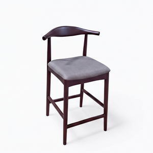 Modern Nordic Dark Wood <b>Bar</b> <b>Stool</b> Grey Upholstered Seat High Chair For Luxury Cafe Restaurant And Kitchen Island Furniture - Product Image 2