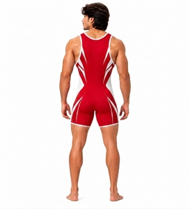 Combinaison de gymnastique sans manches pour homme, rouge et blanc, col rond, spandex, polyester, respirante, pour toutes les saisons, vêtements de sport - Product Image 2