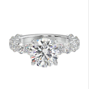 Anillo de media eternidad solitario de 3 quilates con diamantes creados en laboratorio, banda pavé de 4 puntas, 75% de cobertura, regalo de compromiso/aniversario, oro blanco - Product Image 1