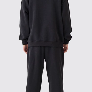 Ensemble de sweat-shirt à capuche noir pour homme, streetwear, manches longues, coupe ample, coton, ensemble de survêtement deux pièces avec impression de logo blanc - Product Image 3