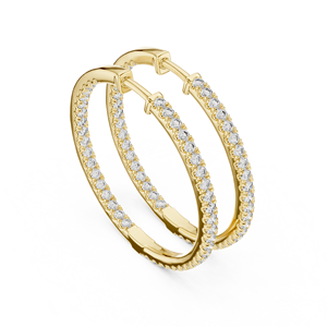 18K Yellow <b>Gold</b> Inside Out <b>Huggie</b> Hoops Earrings Round Cut Lab Grown Diamond DEF VVS Bridal Wedding Earrings Fine Jewelry Women - Product Image 3