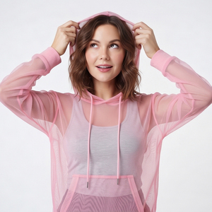 Transparent <b>Mesh</b> Hoodie Unisex Sexy Fashion <b>Long</b> <b>Sleeve</b> Hooded <b>Tops</b> 100% Polyester Sheer <b>Mesh</b> Sexy Hoodie Summer Wear - Product Image 4