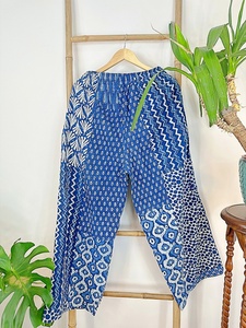 Kantha Coton Patchwork Flare Bottom Sarouel Élégant Élégant Bohème Chic Taille Haute Festival Casual Chic pour l'été - Product Image 2