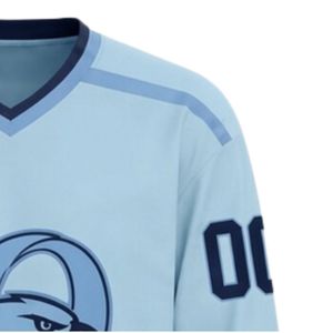 Men Light Blue Sublimated Ice Hockey Printable Polyester V Neck Jersey Long Sleeve <b>Athletic</b> Sports Uniform Match Wear Clothing - Product Image 4