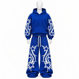 Ensemble de survêtement unisexe en coton 100% avec logo et strass imprimés sur mesure, manches longues, style streetwear - Product Image 3