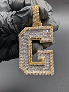 Pendentif lettre G en argent 925 plaqué diamant, coupe baguette, style hip-hop, bijoux pour homme, à porter au quotidien - Product Image 3