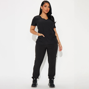 Blusa de Uniforme Médico para Mujer, Color Negro, con Bolsillo Frontal, Tejido de Poliéster - Product Image 1