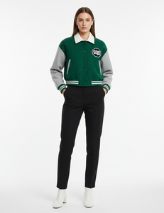 Women's Vintage Pink Winter Breathable Finished Crop <b>Top</b> Varsity Jacket Embroidery Letter Custom Logo Thick Wool/<b>Viscose</b> Relax - Product Image 1