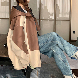 Women Brown Khaki Windbreaker <b>Jacket</b> Color Block Coat <b>Ladies</b> Fashion Oversized Outerwear Casual Hooded Top New - Product Image 4
