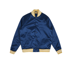 Blouson Bomber Sportif Coupe-Vent pour Homme en Satin Bleu Marine avec Blocs de Couleurs et Col et Poignets Côtelés – Collection Automne - Product Image 1
