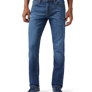 Jean en denim délavé coupe droite taille mi-haute pour homme, coupe classique, couleur unie, style vintage, décontracté, en tissu de coton respirant, idéal pour l'été - Product Image 1