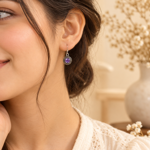 Pendientes Colgantes de Plata de Ley 925 con Amatista Natural de 6 mm para Mujer, Modernos y Elegantes - Product Image 3