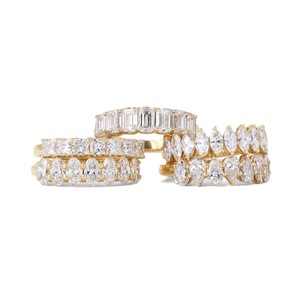 Bague demi-éternité en or massif 10K 14K 18K avec diamants de laboratoire multiformes (Marquise, Ovale, Princesse), couleur DEF, clarté VS VVS, certifiée IGI - Product Image 2