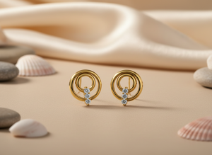 Boucles d'oreilles clous cercle concentrique en or 14 carats, fabricant sur mesure, diamant de laboratoire VVS1, bijoux minimalistes - Product Image 3