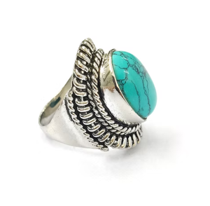 925 Sterling Silver <b>Turquoise</b> Gemstone Princess Cut Bezel Setting Handmade Bohemia style Everyday Wear <b>Ring</b> for Women's - Product Image 4