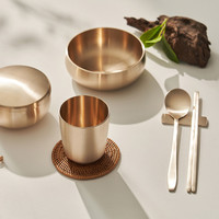 NOBBAN Tasse à eau YUGI en bronze coréen traditionnel, fabriquée à la main, avec poignée, réutilisable, motif logo, emballage cadeau pour entreprise