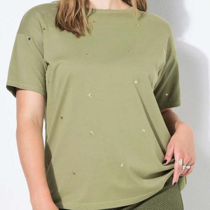 เสื้อยืดโอเวอร์ไซส์สีดำล้วนประดับคริสตัลสำหรับผู้หญิง ทรงหลวม ผ้าฝ้าย 100% แฟชั่นสตรีทแวร์ลำลอง ขายส่ง - Product Image 1