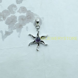 Collier pendentif soleil en argent sterling 925 avec améthyste ronde, bijoux bohèmes faits à la main, vente en gros, pendentif charme pour femme - Product Image 6
