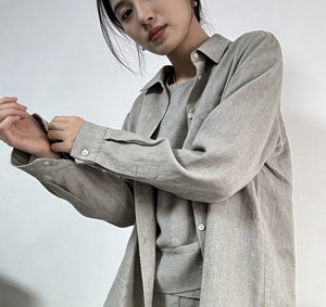 Conjunto de <span class=keywords><strong>Pijama</strong></span>/Chaleco Informal de Cáñamo Suave Personalizado al por Mayor para Mujer, Transpirable, de Manga Larga, para Invierno, Primavera, Verano y Otoño - Product Image 4