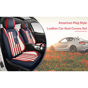 Housses de siège de voiture en cuir imperméables GXT M2 - Design drapeau américain patriotique, ensemble avant et arrière - Product Image 1