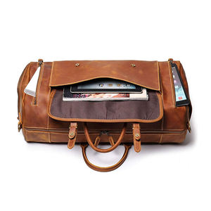 Bolsos de lona de fin de semana de gran capacidad, elegantes y lujosos, de cuero genuino marrón, de alta calidad con cierre de cremallera, ideales para viajar. - Product Image 3