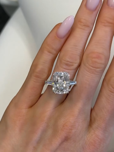 Huge 10ct Radiant Cut Lab grown <b>Diamond</b> Three Stone <b>Ring</b>, 14k White Gold with Tapered Baguette Side Stones, IGI Certified - Product Image 1
