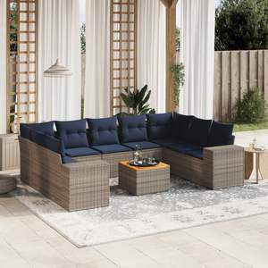 Conjunto de Sofás de Jardín de Mimbre Sintético para Exteriores con Cojines Grises, Muebles Contemporáneos para 10 Personas - Product Image 3