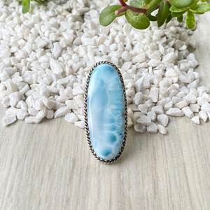 Natural Long Oval Larimar <b>Ring</b> Blue Stone <b>Silver</b> Jewelry Bulk Wholesale Manufacturer - Product Image 2