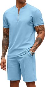 Conjunto Deportivo de Verano para Hombre, Camiseta de Cuello Redondo con Cierre y Pantalones Cortos, Tejido Transpirable, para Entrenamiento, Fitness, Jogging, Casual - Product Image 2