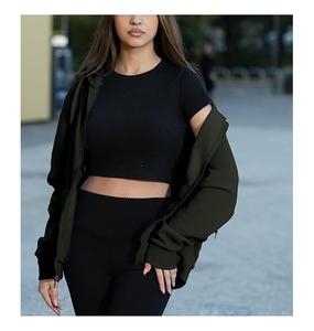 Sudadera con Capucha para Mujer, Diseño Nuevo, 100% Algodón, Manga Larga, Cuello Redondo, Hombros Caídos, Color Sólido, Cómoda, Casual, con Cierre, al Mejor Precio - Product Image 4