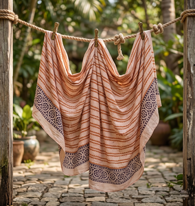 Pareo de algodón estampado a mano al por mayor para mujer, con estampado floral de melocotón, ligero, estilo bohemio, para playa o resort indio. - Product Image 6