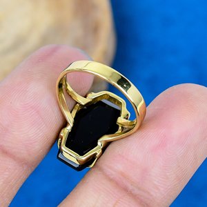 Handmade Black Onyx Gemstone Coffin Shape <b>Ring</b> 18k <b>Gold</b> Micron Over 925 Sterling Silver - Product Image 4
