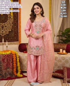 Ensemble Kurta Traditionnel Long pour Femme Olive Noor Mirror Bandhani Brodé à Séchage Rapide pour Fête, Mariage et Diwali - Product Image 4