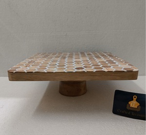 Premium Quality <b>Crafted</b> Treasures Modern Luxury Natural Wooden Cake Stand Platter Wood Resin Inlays Design Eco-Friendly Cake - Product Image 2