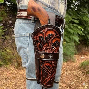 Ceinture de cowboy western en cuir avec étui à holster et passants pour cartouches, sangle réglable, ensemble de transport d'équipement utilitaire pour l'équitation - Product Image 4