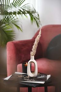 <b>Ceramic</b> Porcelain Oval Minimalist Tabletop <b>Vase</b> Hand Carved Eco-Friendly White Home Garden Use - Product Image 6